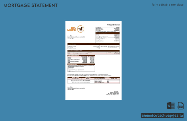 Niger International Bank for Africa in Niger (BIA) Niger Hypothekenabrechnung Word- und PDF-Beispielvorschau